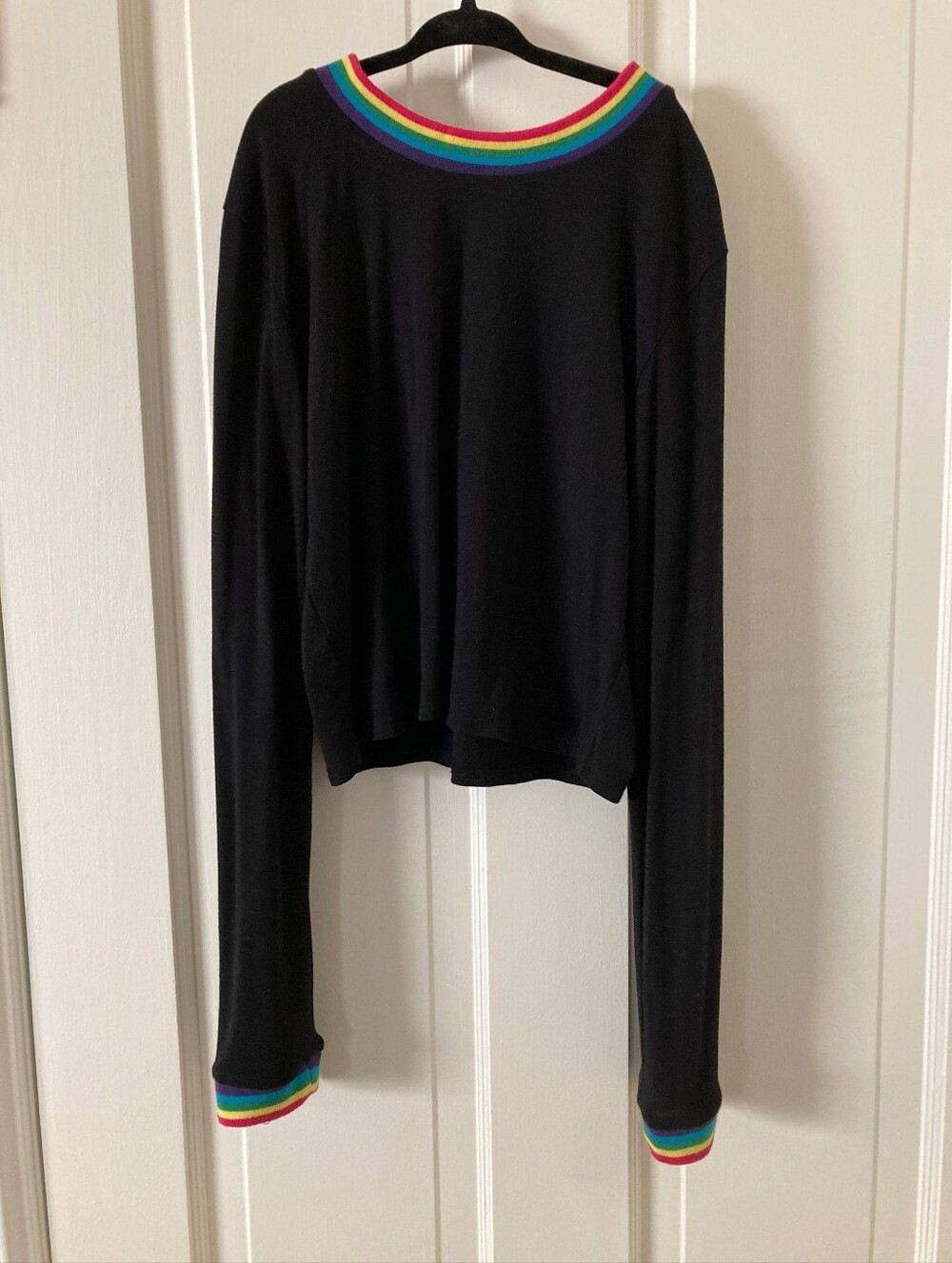 Heart Hips Black Long-Sleeve Top with Rainbow Trim